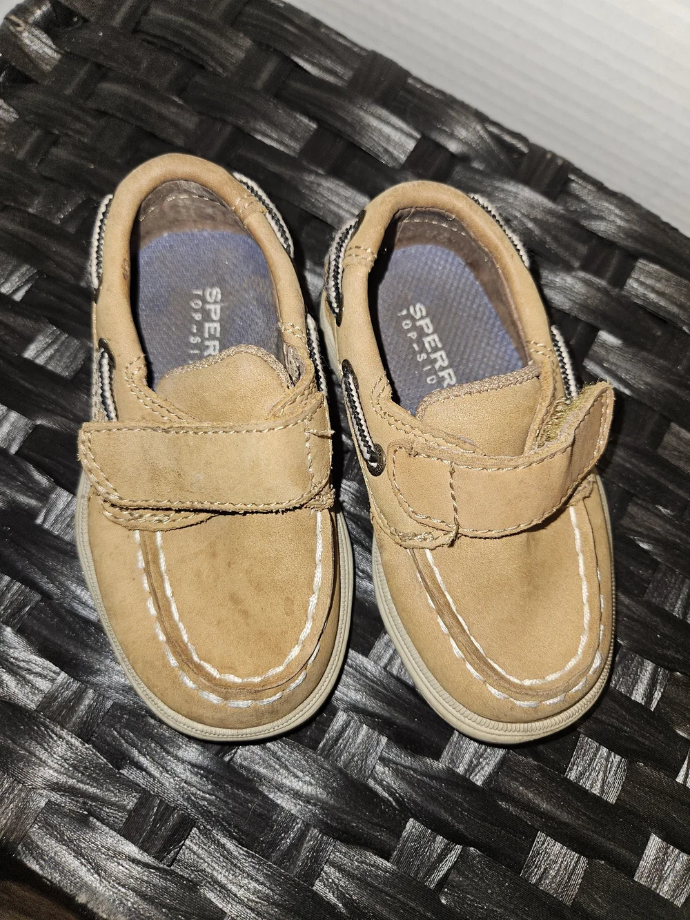 Sperry Kids Tan Hook-and-Loop Moccasin Boat Shoes